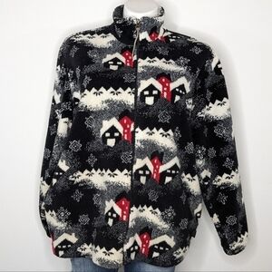 Woolrich black white red winter house zip up fleece jacket L